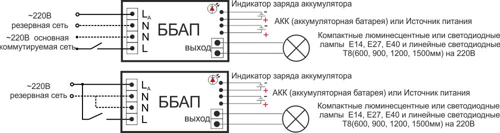 Схема подключения люминесцентных светильников с бап